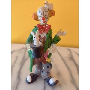 Collectable Vintage Porcelain Clown with a dove and a rabbit
